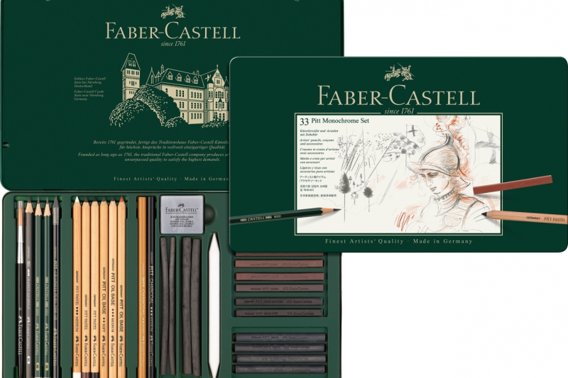 FABER CASTELL - Set PITT Monochrome boîte métal 33 pièces.