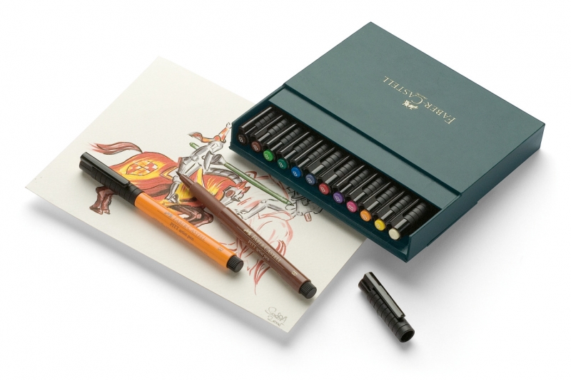 FABER CASTELL - Feutre PITT artist pen studio box simili cuir 12 pièces.